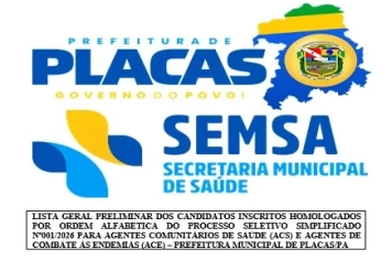 PUBLICAÇÃO DA LISTA GERAL PRELIMINAR DOS CANDIDATOS INSCRITOS HOMOLOGADOS POR ORDEM ALFABÉTICA DO PROCESSO SELETIVO SIMPLIFICADO Nº001/2026